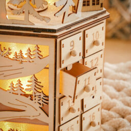 Living And Home Led Rotating Advent Calendar Wooden Music Box Christmas Gift Christmas Decoration Xmas Ornament - thumbnail 3