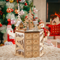 Living And Home Led Rotating Advent Calendar Wooden Music Box Christmas Gift Christmas Decoration Xmas Ornament - thumbnail 2