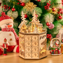 Living And Home Led Rotating Advent Calendar Wooden Music Box Christmas Gift Christmas Decoration Xmas Ornament - thumbnail 4