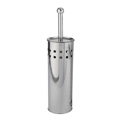 Modern Stainless Steel Toilet Brush & Holder  Chrome Square Cut-Out Design - image 1
