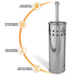 Modern Stainless Steel Toilet Brush & Holder  Chrome Square Cut-Out Design - thumbnail 2