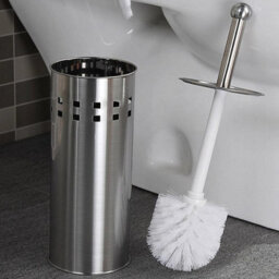 Modern Stainless Steel Toilet Brush & Holder  Chrome Square Cut-Out Design - thumbnail 4