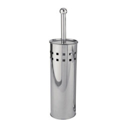 Modern Stainless Steel Toilet Brush & Holder  Chrome Square Cut-Out Design