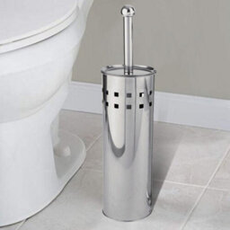 Modern Stainless Steel Toilet Brush & Holder  Chrome Square Cut-Out Design - thumbnail 6