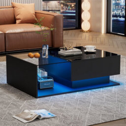 Abrihome Led Coffee Table, Modern High Gloss Coffee Table, Center Table With Glass, Modern Coffee Table For Living Room With Drawer (Black) - thumbnail 9