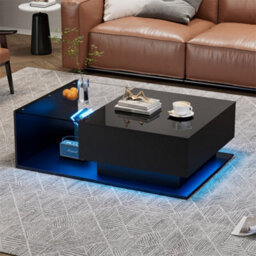 Abrihome Led Coffee Table, Modern High Gloss Coffee Table, Center Table With Glass, Modern Coffee Table For Living Room With Drawer (Black) - thumbnail 8