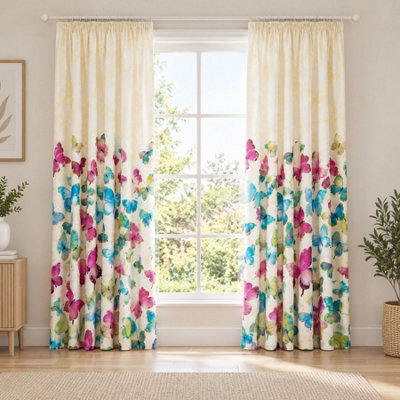 "Smart Living Fashion Butterfly Curtains Pair With Tie Backs -Colourful Print- Multi - 66""x72""" - image 1