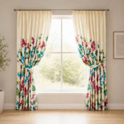 "Smart Living Fashion Butterfly Curtains Pair With Tie Backs -Colourful Print- Multi - 66""x72""" - thumbnail 3