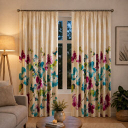 "Smart Living Fashion Butterfly Curtains Pair With Tie Backs -Colourful Print- Multi - 66""x72""" - thumbnail 2