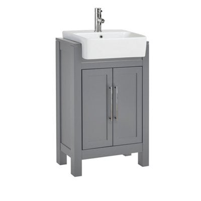 Homestylestore 550mm Light Grey Floorstanding Bathroom Vanity Unit With Chrome T Bar Handles - image 1