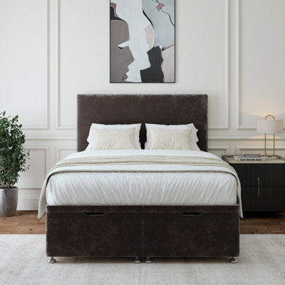 Bedmaster Charcoal Chenille Ottoman Divan Base And Plain Headboard Super King - image 1