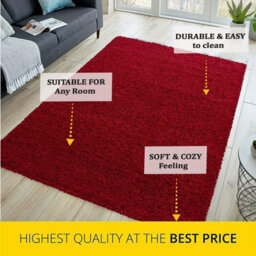Wadan Modern Shaggy Rug 5Cm Thick Soft Pile, Nonslip Washable Area Rug, Soft Touch Carpet, Red, 60 X 110Cm - thumbnail 3
