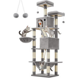 Songmics Cat Tree, Extra Tall Cat Furniture, Large Cat Condo, Cat Tower With Scratching Posts And Ramp, Multi-Tier, Light Grey - thumbnail 6