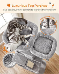 Songmics Cat Tree, Extra Tall Cat Furniture, Large Cat Condo, Cat Tower With Scratching Posts And Ramp, Multi-Tier, Light Grey - thumbnail 3