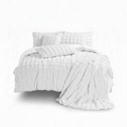 Rabbit Faux Fur Teddy Duvet Cover Set Ultra Soft Plush Bedding White - thumbnail 2
