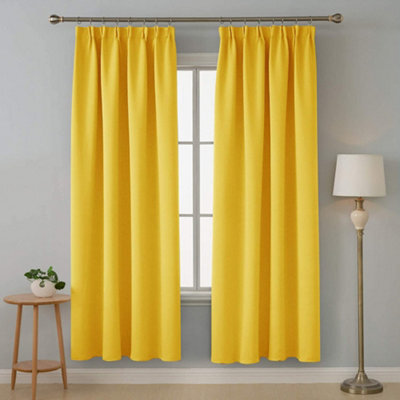 Deconovo Yellow Curtains Thermal Insulated Pencil Pleated Blackout Curtains For Bedroom 46 X 90 Inch Mustard Yellow 1 Pair