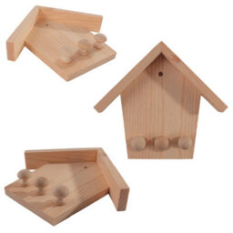 Woodeedoo Wall Mounted Wooden Key Hooks Small House Shaped Key Holder Entryway Organiser Pegboard Plain Pine 15 X 13 Cm - thumbnail 3