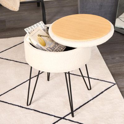 OHS Foot Stool Storage Seat Chair Dressing Table Vanity Pouffe Home Fleece, Cream - image 1
