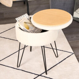 OHS Foot Stool Storage Seat Chair Dressing Table Vanity Pouffe Home Fleece, Cream - thumbnail 1