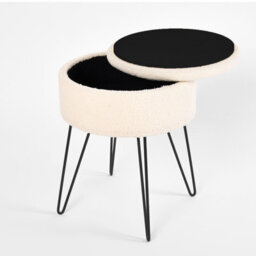 OHS Foot Stool Storage Seat Chair Dressing Table Vanity Pouffe Home Fleece, Cream - thumbnail 2
