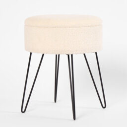 OHS Foot Stool Storage Seat Chair Dressing Table Vanity Pouffe Home Fleece, Cream - thumbnail 5
