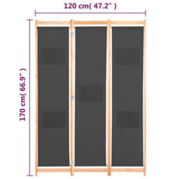 Berkfield 3-Panel Room Divider Grey 120X170X4 Cm Fabric - thumbnail 8