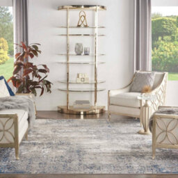 Ivory Grey Blue Abstract Modern Luxurious Rug For Dining Room Bedroom & Living Room-66 X 229Cm (Runner) - thumbnail 2