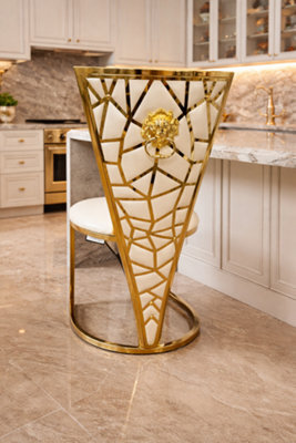 Stratus Interiors Dragon Dining Chairs Gold Geometric Accents With Lion Knocker Cream Pair Of 2 Chairs