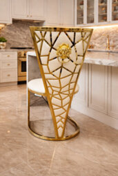 Stratus Interiors Dragon Dining Chairs Gold Geometric Accents With Lion Knocker Cream Pair Of 2 Chairs