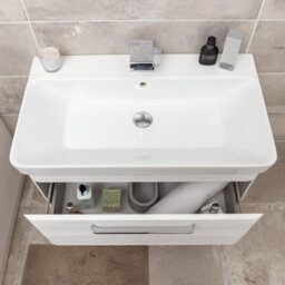 Plum&clay Emery Textured White Wall Hung Bathroom Vanity Unit & Basin Set With Chrome Handles (W)80Cm (H)46Cm - thumbnail 6
