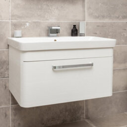 Plum&clay Emery Textured White Wall Hung Bathroom Vanity Unit & Basin Set With Chrome Handles (W)80Cm (H)46Cm - thumbnail 3