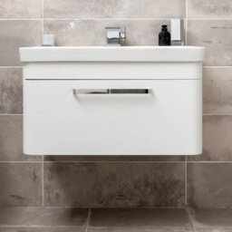 Plum&clay Emery Textured White Wall Hung Bathroom Vanity Unit & Basin Set With Chrome Handles (W)80Cm (H)46Cm - thumbnail 4