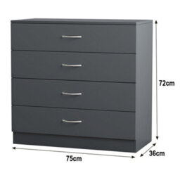 Sundaze Chest Of Drawers Bedroom Furniture Bedside Cabinet With Handle 4 Drawer Grey 75X36X72Cm - thumbnail 5