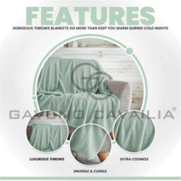 Gc Gaveno Cavailia Fluffy Pop Extra Large Throw 200X240Cm Duck Egg Soft & Cosy King Size Blanket Waffle Throw - thumbnail 2