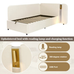 Matteo Single Upholstered Daybed - Beige Bouclé With Hydraulic Storage, Usb & Reading Lamp - thumbnail 6