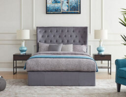 Save On Goods UK 4Ft6 Double Grey Fabric Upholstered, Winged, Wing Back Headboard, Tall, Gas Lift Up Ottoman Bed Frame, Strong, Sturdy Bed Frame - thumbnail 4