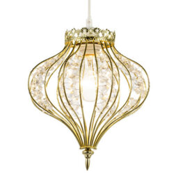 Happy Homewares Unique Teardrop Shiny Gold Pendant Lamp Shade With Clear Acrylic Beads - thumbnail 2