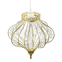 Happy Homewares Unique Teardrop Shiny Gold Pendant Lamp Shade With Clear Acrylic Beads - thumbnail 3