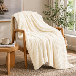 ARLinens Fluffy Fleece Blanket Ribbed For Bed Throw Blanket Reversible Multi Sizes 350Gsm (Cream, Single) - thumbnail 5