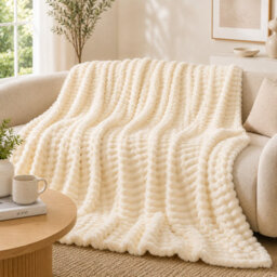 ARLinens Fluffy Fleece Blanket Ribbed For Bed Throw Blanket Reversible Multi Sizes 350Gsm (Cream, Single)