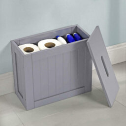 Standing Bathroom Cabinet Storage Unit, Contemporary Grey With Natural Bamboo Finish