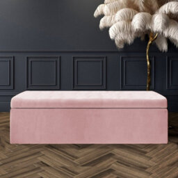 137Cm Large Plain Safar Storage Ottoman Box, Pink Plush Velvet Upholstered Deep Storage Ottoman End Of Bed Bench - thumbnail 1