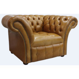 Chesterfield Armchair Buttoned Seat Old English Aniline Tan Leather In Balmoral Style - thumbnail 2