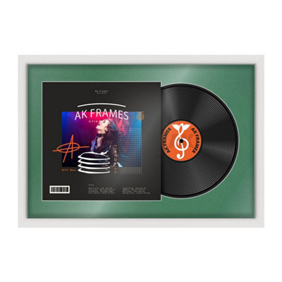 "AK Frames 25X17"" White Modern Vinyl Record Frame With Emerald Mount For 12 Inch Lp Cover & Disc - Overlapped Design" - image 1