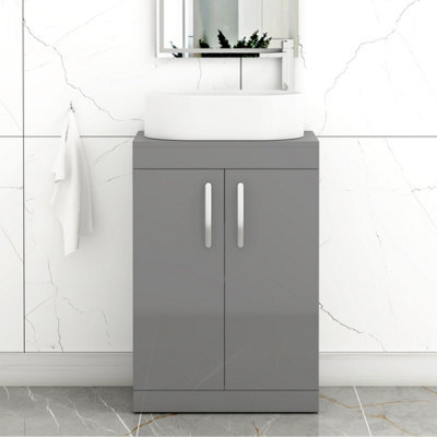 Royal Bathrooms Turin 600mm Freestanding Bathroom Vanity Unit With Sink 2 Door Indigo Grey Gloss & Peak Countertop Basin - image 1