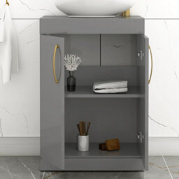 Royal Bathrooms Turin 600mm Freestanding Bathroom Vanity Unit With Sink 2 Door Indigo Grey Gloss & Peak Countertop Basin - thumbnail 4