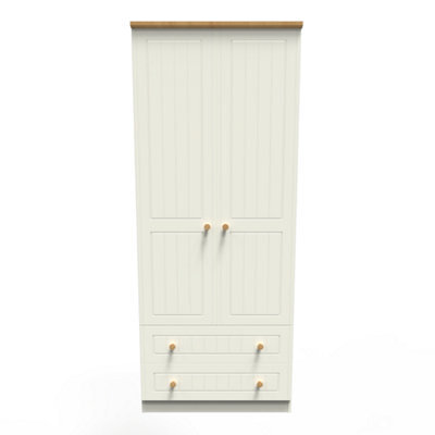 Lancaster 2 Door 2 Drawer Wardrobe In Cream & Oak (Ready Assembled) - image 1