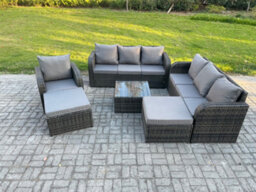 Fimous 9 Seater Outdoor Rattan Garden Furniture Set Conservatory Patio Sofa Coffee Table With 2 Big Footstool Dark Grey Mixed - thumbnail 2