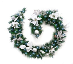 Best Artificial 6Ft White & Silver Decorated Christmas Garland Supplied With 50 Bright White Battery Leds Banister Fireplace