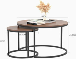 Xample Rustic Round Wooden Nesting Coffee Table Set Of 2 Space Saving Wooden Tables With Metal Frame For Living Room, Bedroom & Office - thumbnail 9